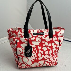 Diane Von Furstenberg On the Go Printed Canvas Tote Leopard Rain Spots Sunset
